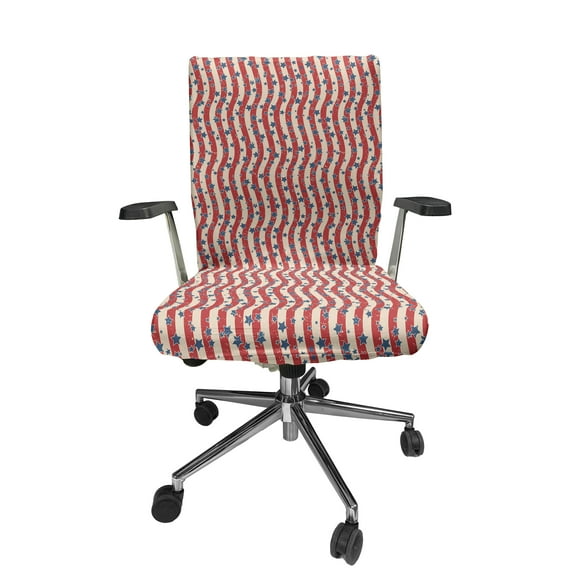 Ambesonne American Flag Office Chair Cover Stretchable High Back, Vintage Stars Waves, Beige Pale Maroon