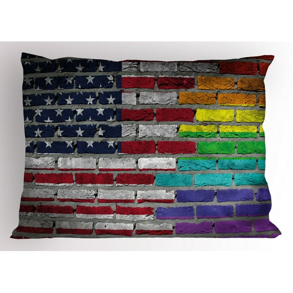 Ambesonne American Flag Pillow Sham, Brick Wall Pride, 36" X 20", Multicolor