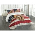 thumbnail image 1 of Ambesonne American Flag Quilted Bedspread Set 3 Pcs, Grunge Baseball, Queen Size, Brown Red Blue, 1 of 5