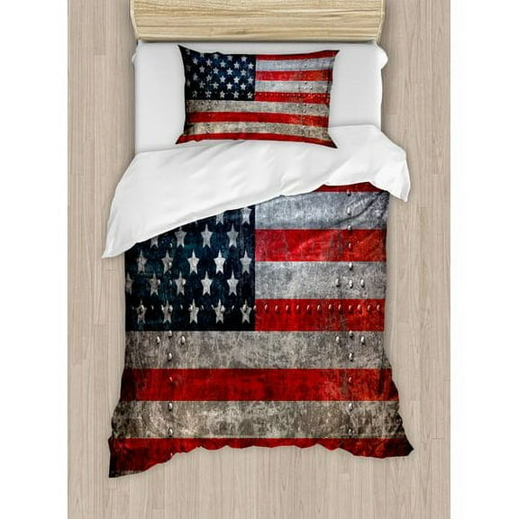 Ambesonne American Flag Royalty Textured US Backdrop on Damaged Metallic Board Plate Design Duvet Cover Set