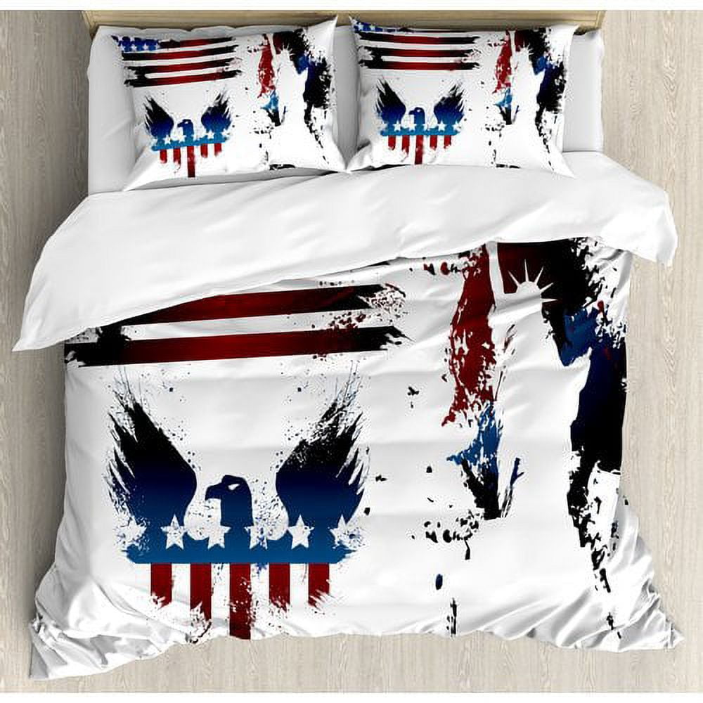 Patriotic American Flag and Eagle Queen Duvet Cover Set