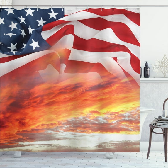 Ambesonne American Flag Shower Curtain, Skyline Clouds, 69"Wx84"L, Multicolor