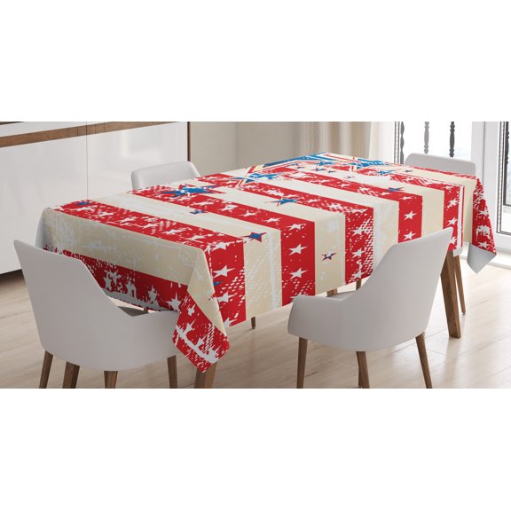 Ambesonne American Flag Tablecloth Rectangular Table Cover, Star and Stripes, 60"x84", Vermilion Blue