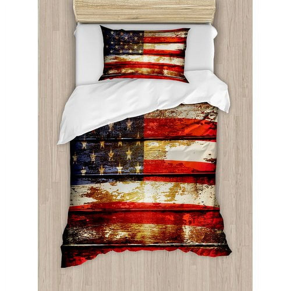 Twin American Flag Rustic Microfiber Duvet Cover Set