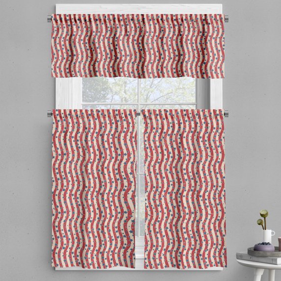 Ambesonne American Flag Valance & Curtain, Vintage Stars Waves, 55"x24", Beige Pale Maroon