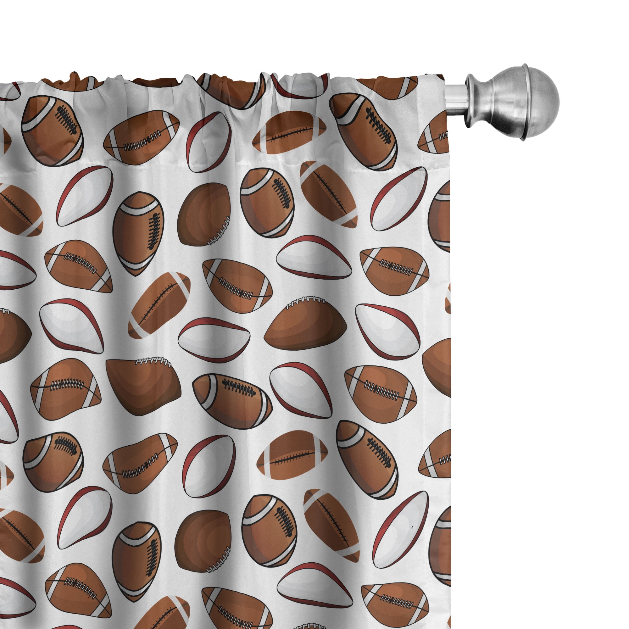 White and Caramel Football Print Polyester Curtain Panels