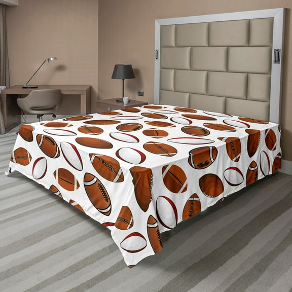 Ambesonne American Football Flat Sheet, Rugby Balls, Full Size, Caramel Ruby White