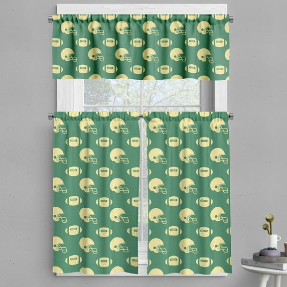 Ambesonne American Football Valance & Curtain, Retro Balls, 55"x24", Green Cream