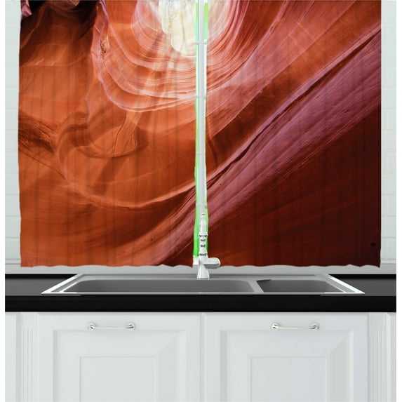 Ambesonne American Kitchen Curtains, Canyon Arizona Nature, 55"x39", Orange Red and Yellow