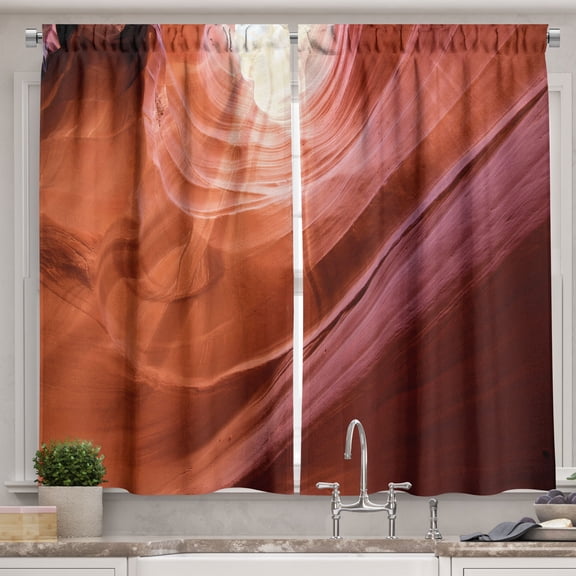 Ambesonne American Kitchen Curtains, Canyon Arizona Nature, 55"x45", Orange Red and Yellow