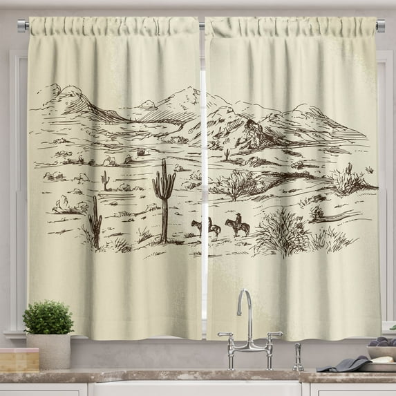 Ambesonne American Kitchen Curtains, Wild West Cowboys, 55"x45", Beige Black