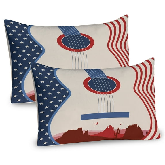 Ambesonne American Pillow Sham 2 Pack, Country Music Guitar, 36"x20", Cream Red Blue
