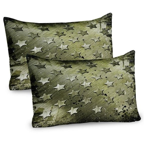 Ambesonne American Pillow Sham 2 Pack, Grunge Effect Stars, 36"x20", Olive