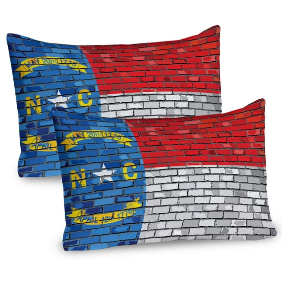 Ambesonne American Pillow Sham 2 Pack, North Carolina Brick Wall, 26"x20", Red Pale Grey Azure Blue