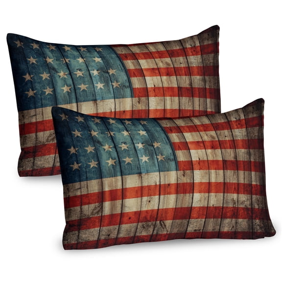 Ambesonne American Pillow Sham 2 Pack, Old National Patriotic, 26"x20", Blue Red Pale Brown