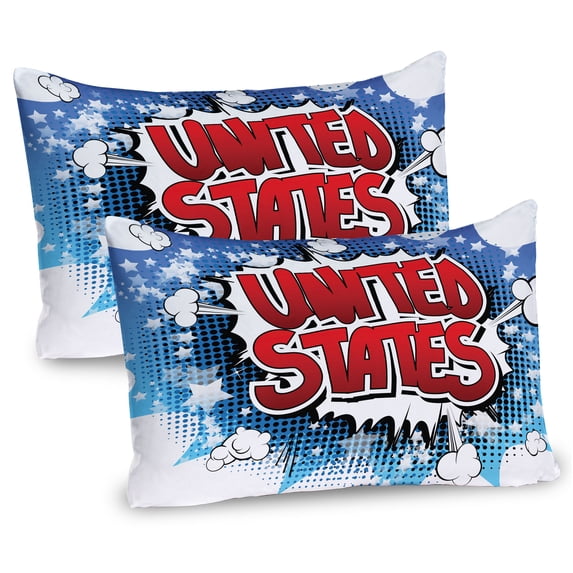 Ambesonne American Pillow Sham 2 Pack, United States Comic Book, 26"x20", Blue Red White