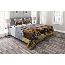 Ambesonne American Quilted Bedspread Set 3 Pcs, Nostalgic Wild Western, King Size, Brown Yellow