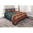 thumbnail image 1 of Ambesonne American Quilted Coverlet 3 Pcs, Old National Patriotic, Queen Size, Blue Red Pale Brown, 1 of 2
