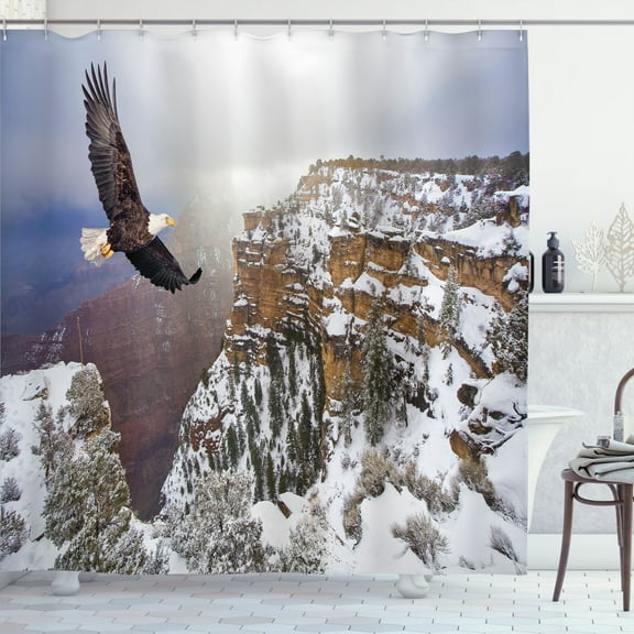Ambesonne American Shower Curtain, Bald Eagle Landscape, 69"Wx70"L, White Brown