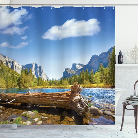 Ambesonne American Shower Curtain, California Yosemite, 69"Wx75"L, Green Blue