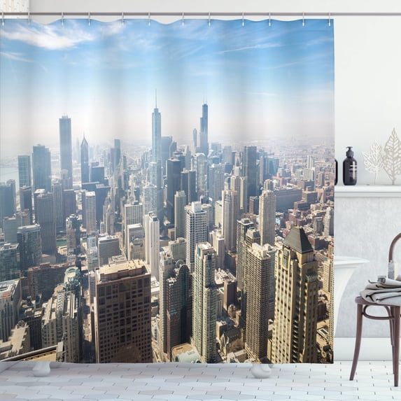 Ambesonne American Shower Curtain, Chicago Aerial View, 69"Wx70"L, Multicolor