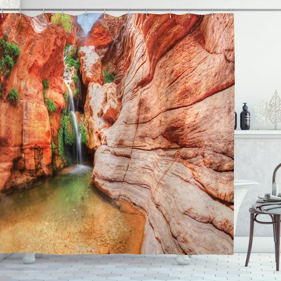 Ambesonne American Shower Curtain, Colorado River Plateau, 69"Wx84"L, Pale Brown Scarlet Green
