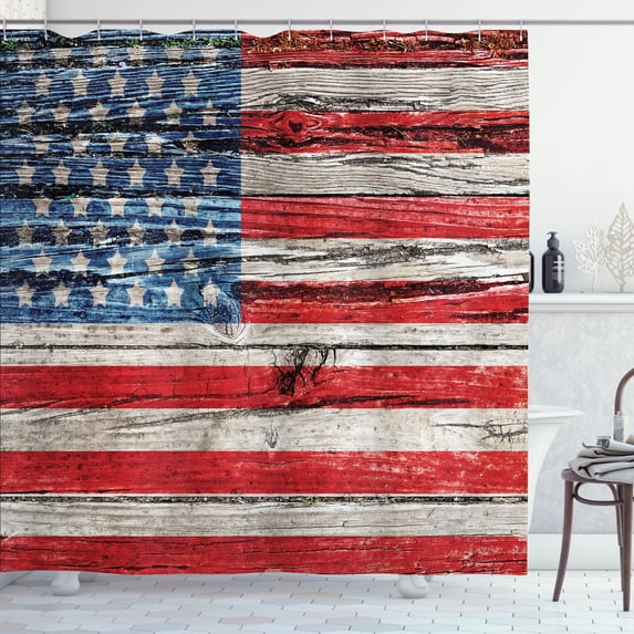 Ambesonne American Shower Curtain, Fourth of July Theme, 69"Wx84"L, Blue Red Beige