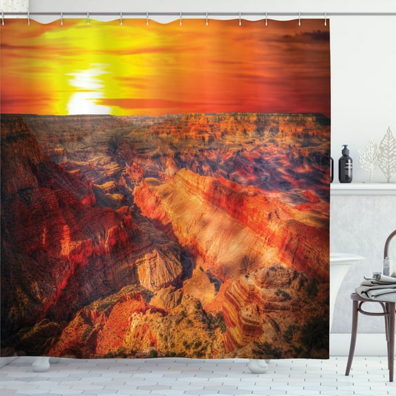 Ambesonne American Shower Curtain, Grand Canyon Horizon, 69"Wx84"L, Orange