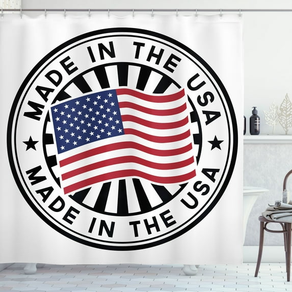 Ambesonne American Shower Curtain, National Flag Stamp Design, 69"Wx70"L, Charcoal Grey Multicolor