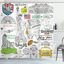 Ambesonne American Shower Curtain, New York City Sketch Art, 69"Wx70"L, White