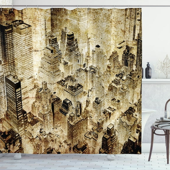 Ambesonne American Shower Curtain, New York City at Night, 69"Wx75"L, Yellow