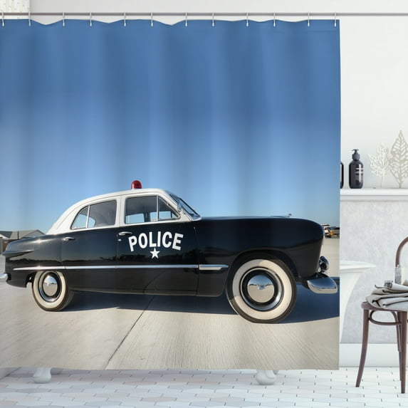 Ambesonne American Shower Curtain, Old Police Car Digital, 69"Wx70"L, Blue Beige and Black