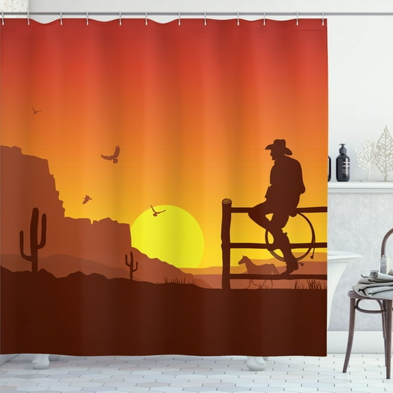 Ambesonne American Shower Curtain, Wild West Sunset Scene, 69"Wx70"L, Burnt Orange