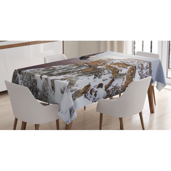Ambesonne American Tablecloth Rectangular Table Cover, Bald Eagle Landscape, 52"x70", White Brown