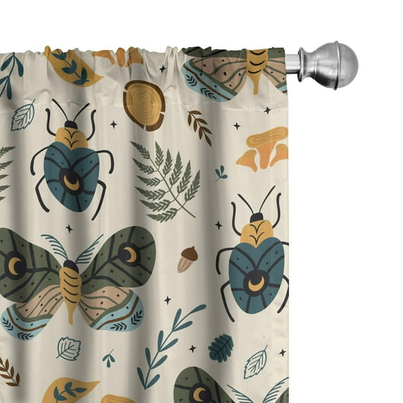 Ambesonne American Traditional Curtains, Moths Leaves, Pair of 28"x95", Army Green Earth Yellow