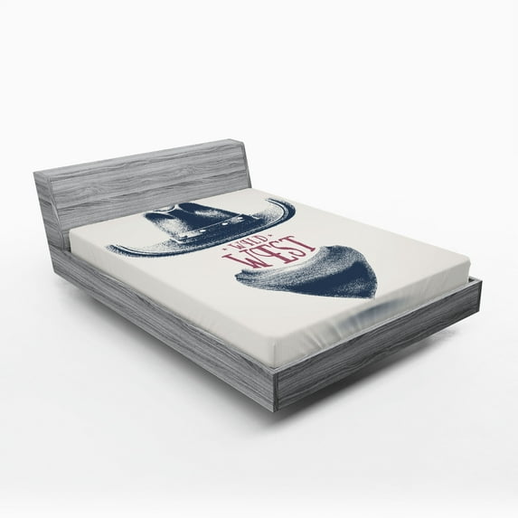 Ambesonne Americana Fitted Sheet, Wild West Cowboy Hat, Full Size, Coconut Petrol Blue