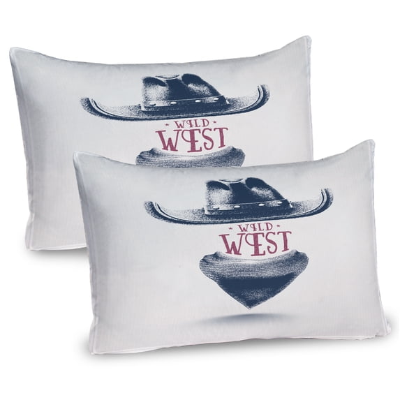 Ambesonne Americana Pillow Sham 2 Pack, Wild West Cowboy Hat, 36"x20", Coconut Petrol Blue