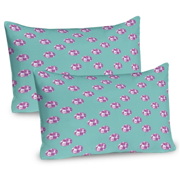 Ambesonne Amethyst Pillow Sham 2 Pack, Realistic Gem Pattern, 26"x20", Fuchsia and Mint Green