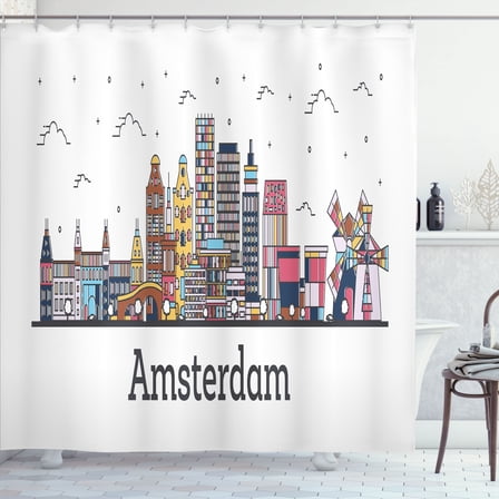 Ambesonne Amsterdam Shower Curtain, Netherlands Cityscape, 69"Wx70"L, White and Multicolor