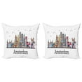 thumbnail image 1 of Ambesonne Amsterdam Throw Pillow Cover 2 Pack, Netherlands Cityscape, 16", White and Multicolor, 1 of 7