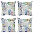 thumbnail image 1 of Ambesonne Amsterdam Throw Pillow Cover 4 Pack, Watercolor Sketch Houses, 20", Multicolor, 1 of 2