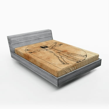 Ambesonne Anatomy Fitted Sheet, Human Painting, Queen Size, Sepia