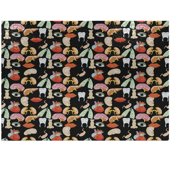 Ambesonne Anatomy Jigsaw Puzzle Durable Cardboard, Human Parts Organs Pattern, 1000 pcs, Multicolor
