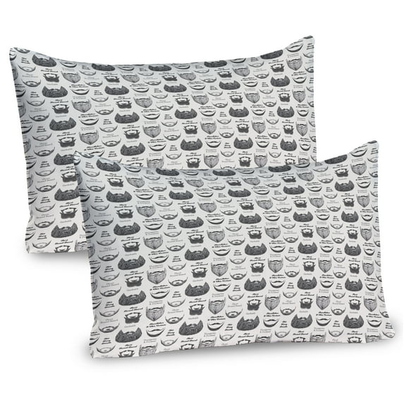 Ambesonne Anatomy Pillow Sham 2 Pack, Various Beard and Mustaches, 36"x20", White and Dark Grey