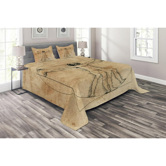 Ambesonne Anatomy Quilted Coverlet 3 Pcs, Human Painting, Queen Size, Sepia