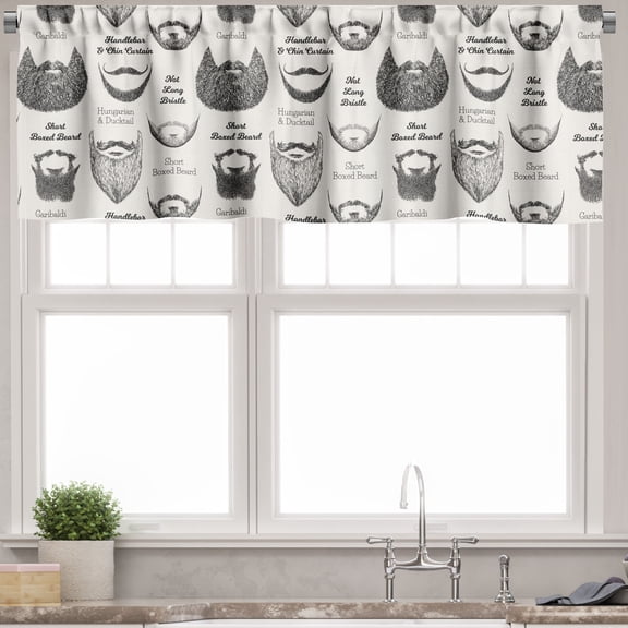 Ambesonne Anatomy Valance Pack of 2, Various Beard and Mustaches, 54"X18", White and Dark Grey
