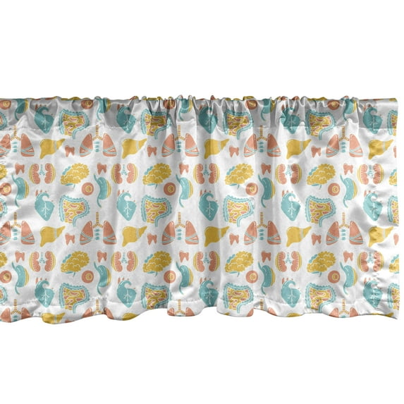Ambesonne Anatomy Window Valance, Internal Organs Drawings, 54" X 12", White Teal Coral