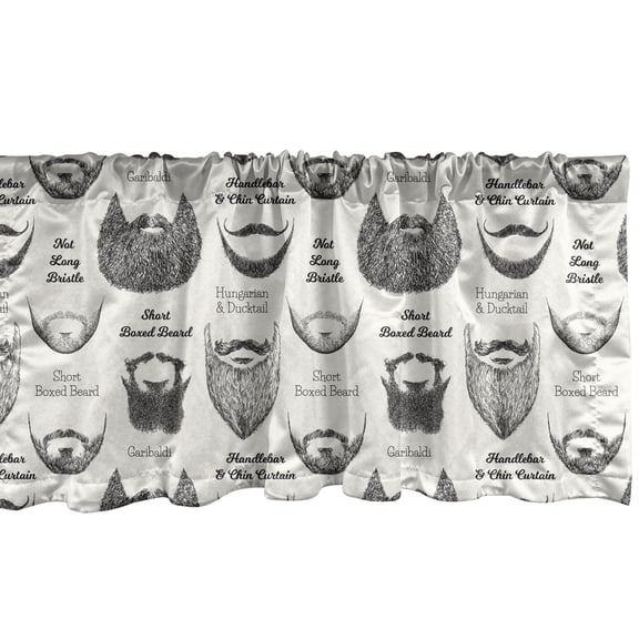 Ambesonne Anatomy Window Valance, Various Beard and Mustaches, 54" X 12", White and Dark Grey