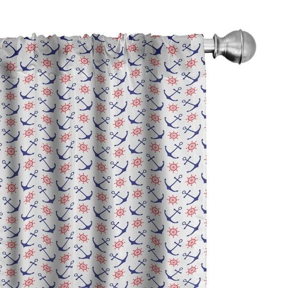 Ambesonne Anchor Window Curtains, Classical Journey Theme, Each 28" W x 95" L, Royal Blue Dark Coral