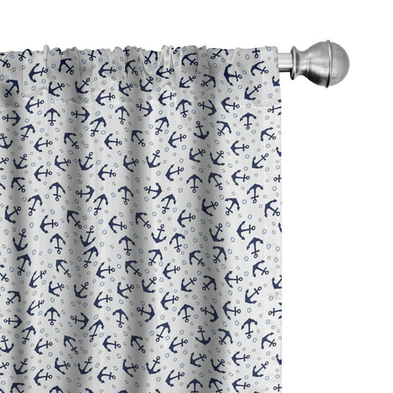 Ambesonne Anchor Window Curtains, Dark Blue Marine, Each 28" W x 84" L, Dark Blue Pale Blue Grey